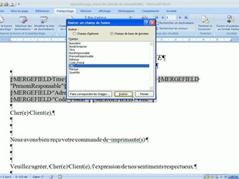 Publipostage Word
