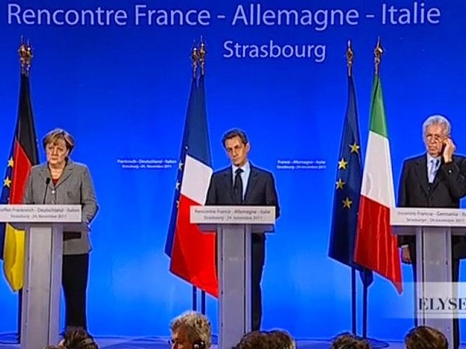 Conférence de presse de M. le Président de la République avec Mme Angela Merkel et M. Mario Monti