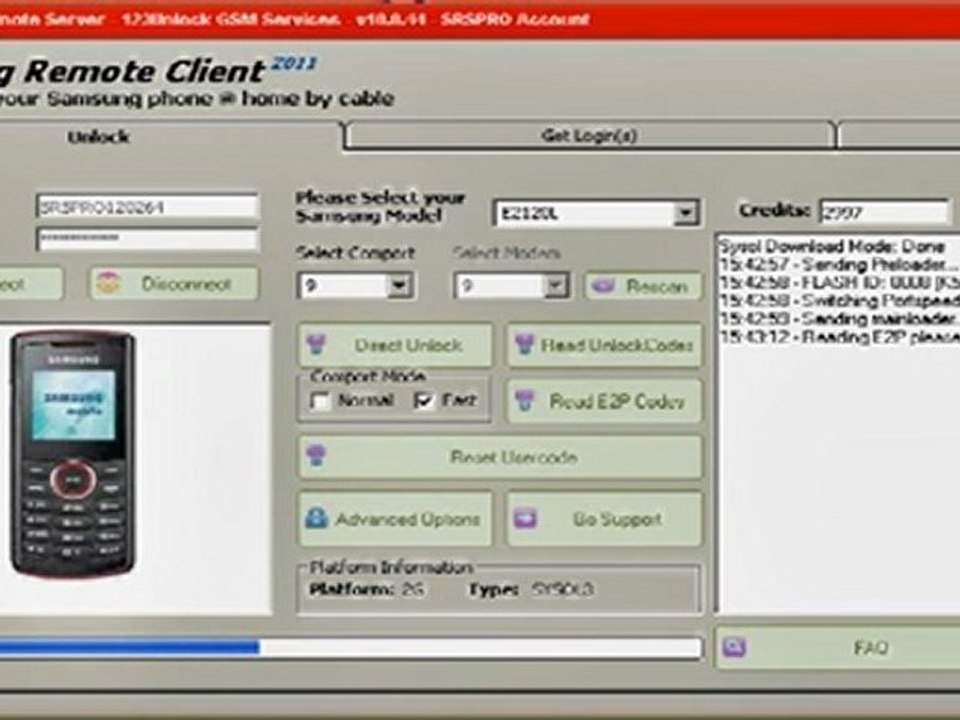 Samsung E2121L unlock codes reading