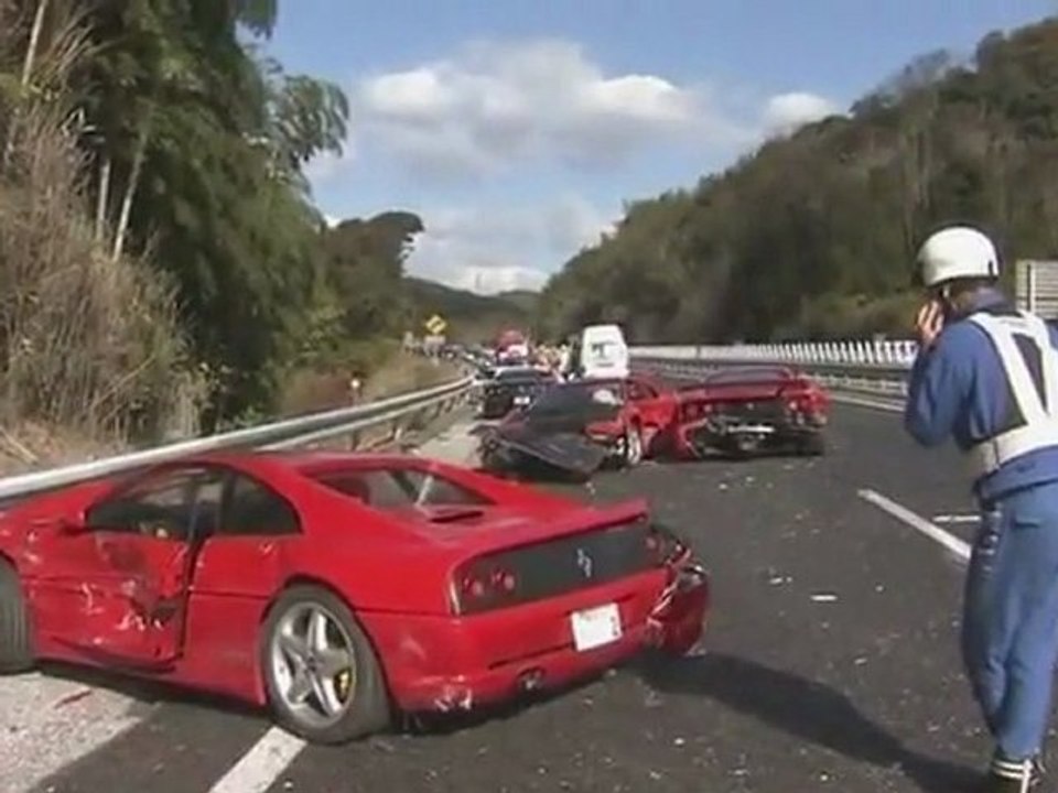 Super car pile-up in Japan
