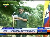 Cabecilla del grupo terrorista de las FARC asegura que respeta las marchas de todos los colombianos