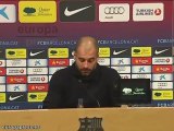 Josep Guardiola en rueda de prensa en el Camp Nou