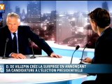 Dominique de Villepin crée la surprise en annonçant sa canditature à l'élection présidentielle