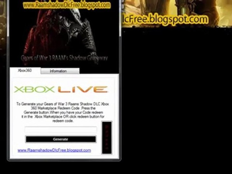 Gears of War 3 Raam's Shadow Reedem code Xbox 360 Slim