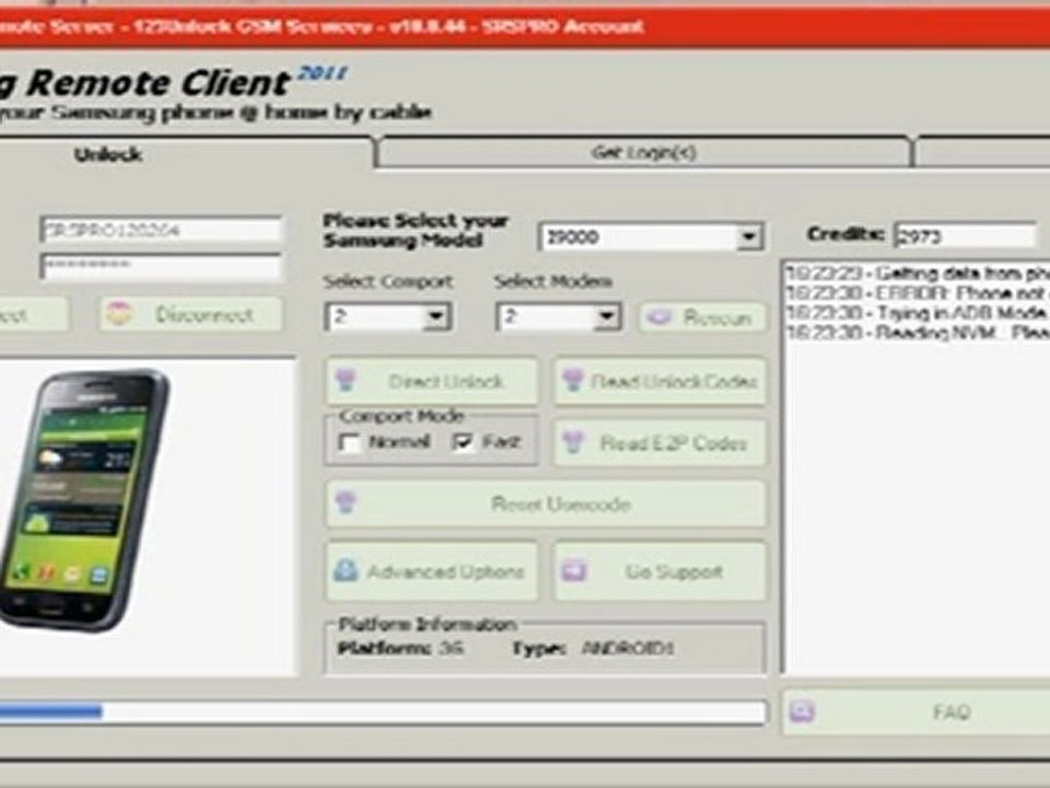 Samsung I9000 Galaxy S unlock code reading
