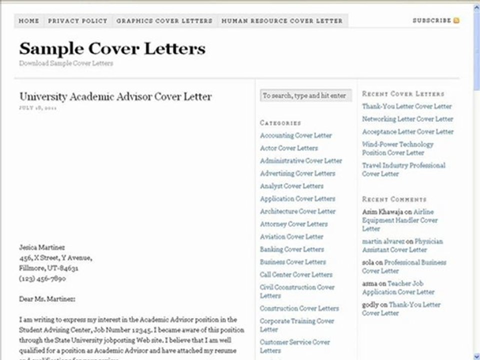 sample cover letters