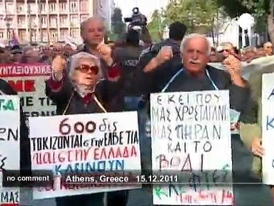 Greek pensioners protest austerity cuts - no comment