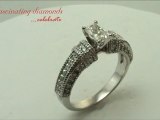 Emerald Cut Diamond Engagement Ring Vintage Pave Style with Milgrain Design