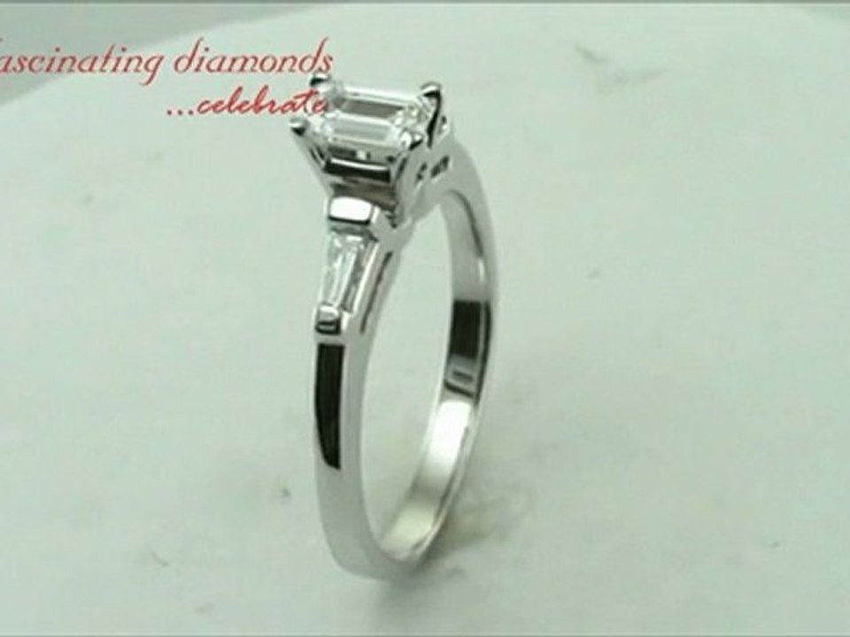Emerald Cut and Baguette Diamond Three Stone Ring