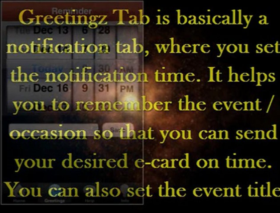 Different tabs in iPhone Greetingz applications