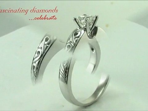 Vintage Engraved Thick Princess Cut Solitaire Diamond Engagement Ring