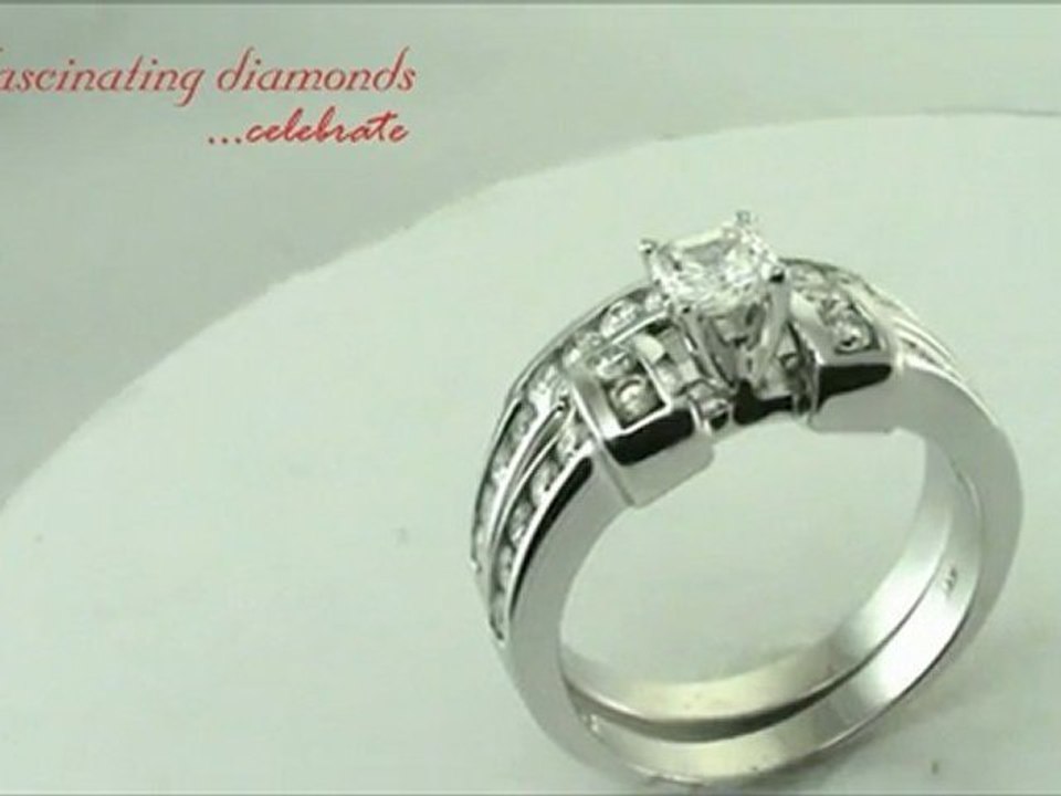 Asscher Cut Diamond Wedding Rings Set with Round Side Stones in Channel Setting