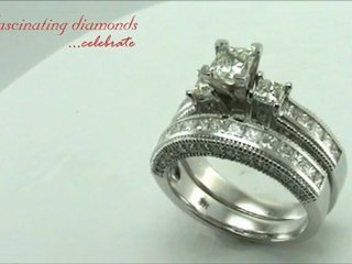 Three Stone Princess Cut Diamond Bridal Ring Set in Channel Setting
