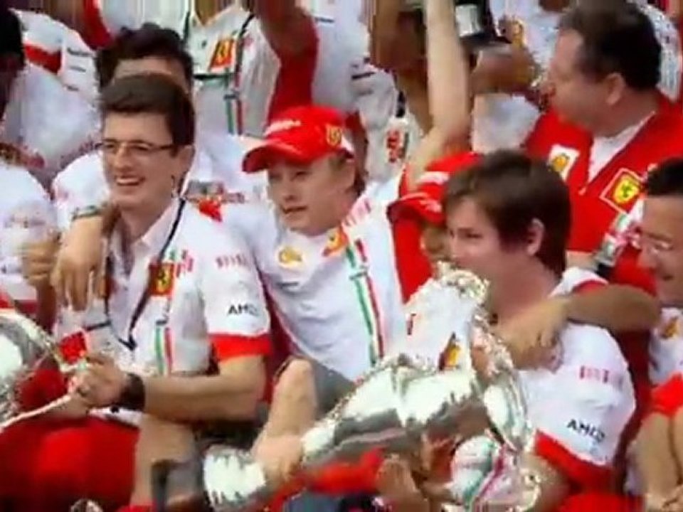 Brazil 2007 Kimi Räikkönen Race Interview and Celebration