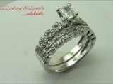 Cushion Cut Diamond Micro Pave Swirl Diamond Engagement Ring Set