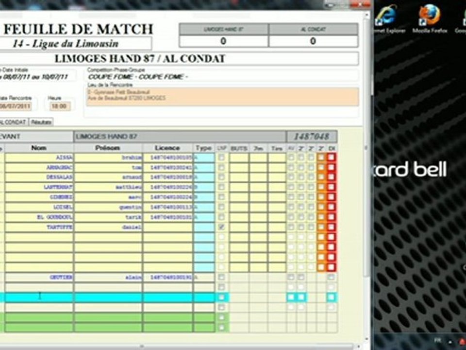 La feuille de match informatisée: La feuille de match
