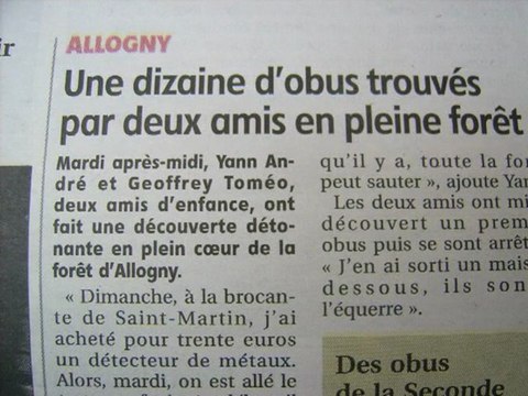 Yann présente : Archive 2009 découverte d'OBUS de la Seconde Guerre Mondial en Foret d'Allogny 18110.