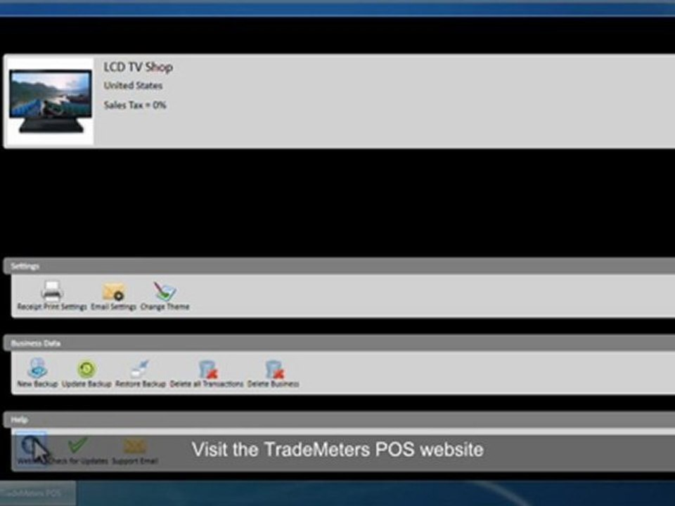 TradeMeters POS Home Module-Delete All Transactions and Business Data, Help Menu