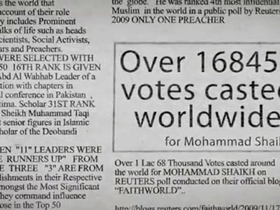 Mohammad Shaikh Recorded as Only Preacher in Runners Up from 500 Most Influential Muslims 2010.