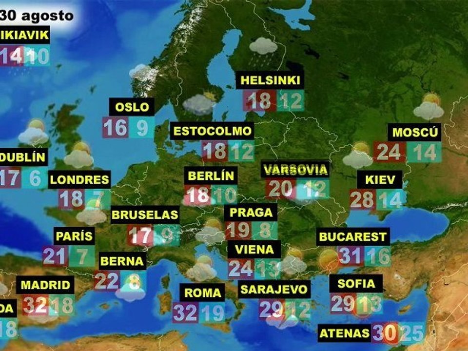 El tiempo en Europa, por países, previsión lunes 29 y martes 30 de agosto