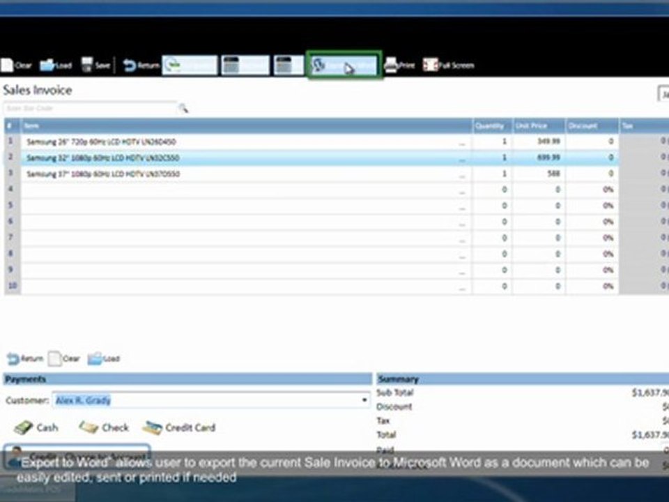 TradeMeters POS Making Sale and handling returns-ToolBar Functions
