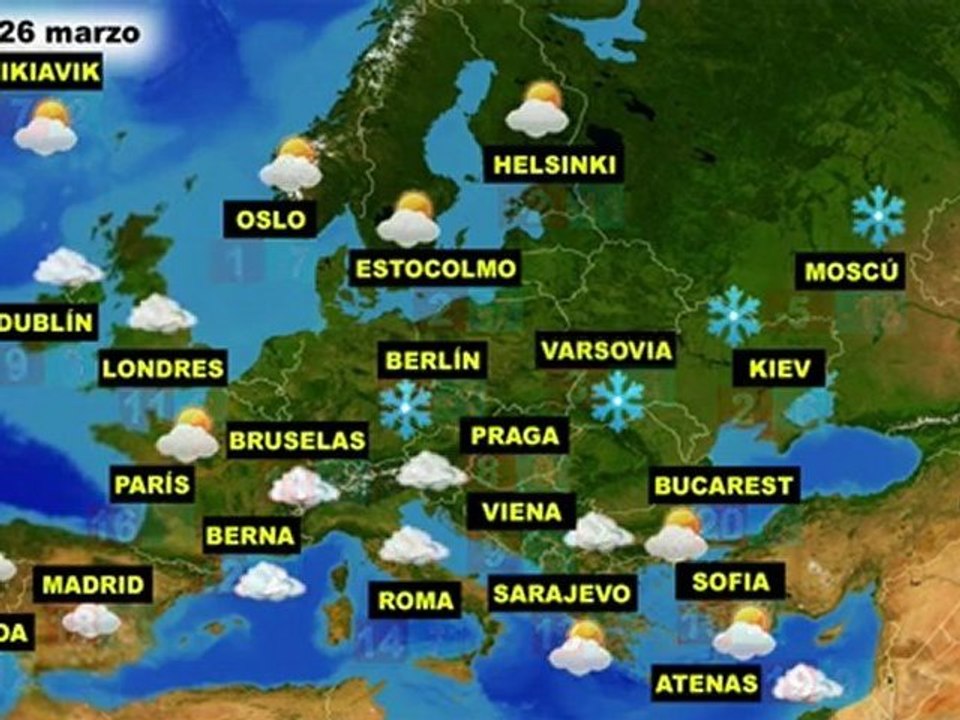 El tiempo en Europa, por países, previsión para el sábado 26 de marzo