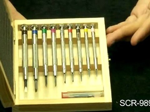 SCR-989.00 - Set-Screw Screwdriver Set in Wooden Box, 9 Piece - Jewelry Tools Demo