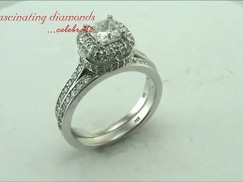 Princess Cut Halo Diamond Engagement Wedding Rings Set In Pave Setting
