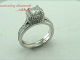 Princess Cut & Round Diamond Halo Wedding Rings Set Vintage Style Pave Setting