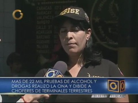 22.500 pruebas de alcohol y drogas ha aplicado la ONA en terminales del país
