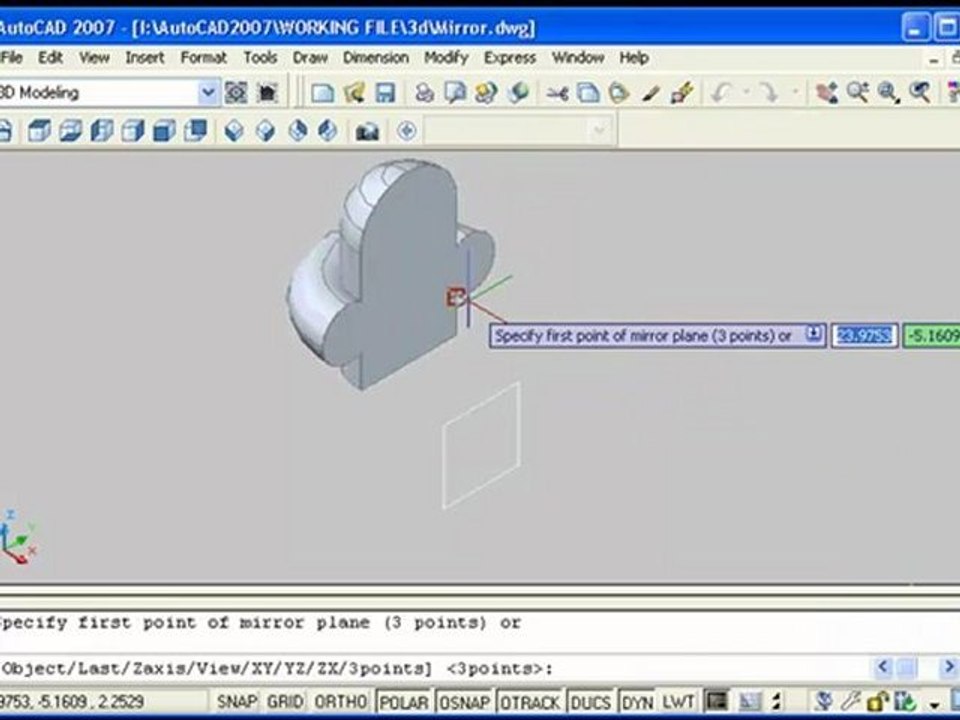 Learn AutoCAD 2007 3DMirror تعليم اوتوكاد - استخدام الأداة