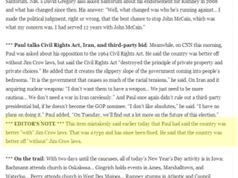 Update: MSNBC Changes Slanderous Ron Paul Misquote