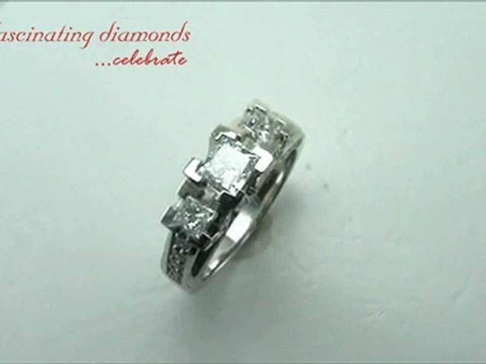 Princess Cut 3 Stone Diamond Engagement Ring in V-Prong and Pave Setting