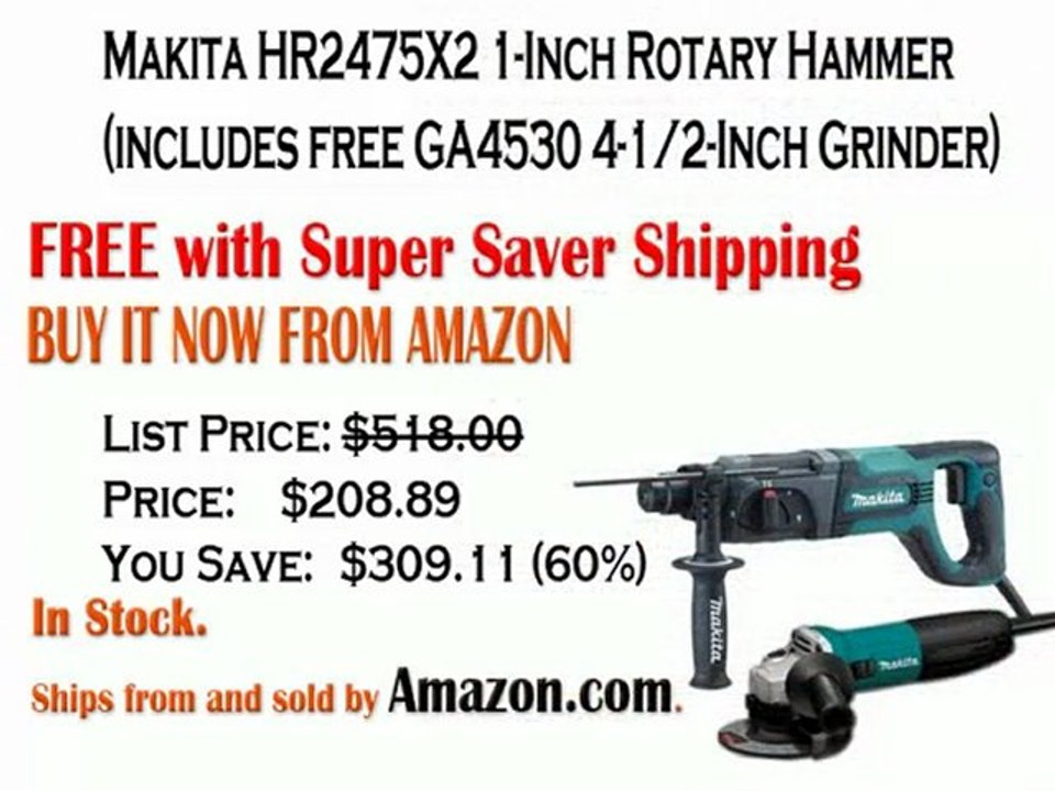 Makita HR2475X2 1-Inch Rotary Hammer (includes free GA4530 4-1/2-Inch Grinder)