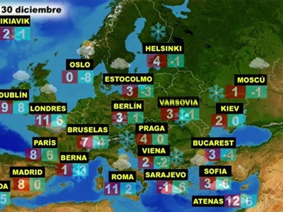 El tiempo en Europa, por países, previsión del jueves29 y viernes 30 de diciembre