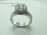 Round Halo Diamond Engagement Wedding Rings Set With Pave Setting