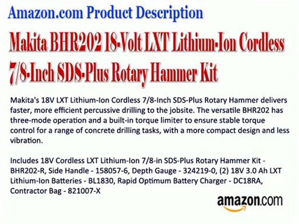 Makita BHR202 18-Volt LXT Lithium-Ion Cordless 7/8-Inch SDS-Plus Rotary Hammer Kit