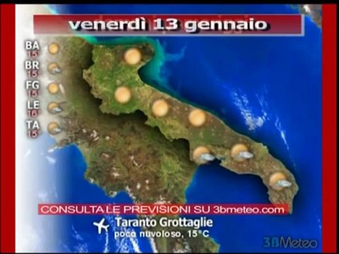 Previsioni del tempo, venerdì 13 gennaio