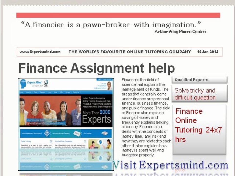 Finance Online Tutoring, Finance Assignment Assistance, ExpertsMind.com