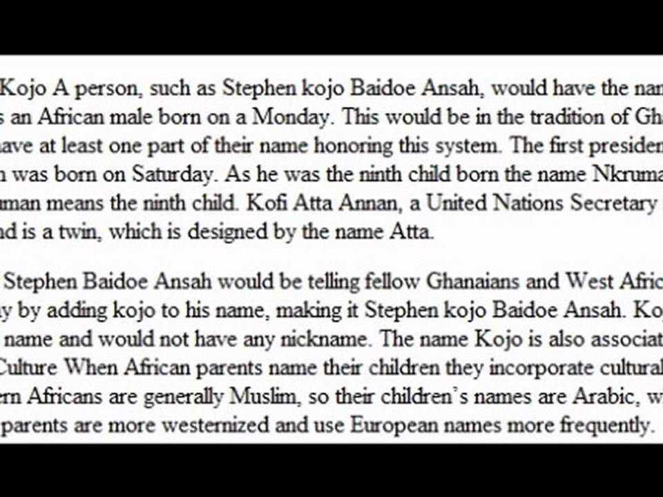 Stephen Kojo Baidoe Ansah - Origins of the Name Kojo in African Cultures