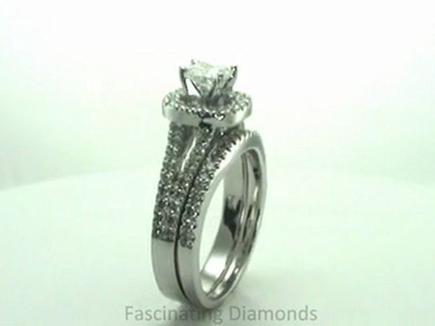 FDENS3152CU NEW Cushion Cut Halo Petite Diamond Split Band Engagement Rings Set