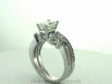 FDENS3077RA       Radiant Cut Diamond Fleur Wedding Rings Set W Round Cut Side Stones In Pave Setting