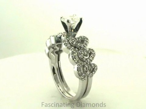 FDENS3051RO Round Cut Diamond Wedding Bridal Rings With Round Side Stones In Pave Setting