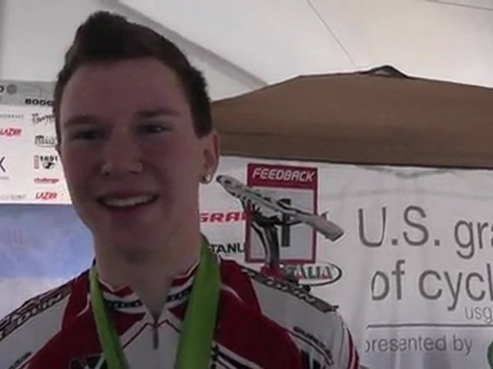 Logan Owen speaks after Exergy USGP Deschutes Cup cyclocross race in Bend, Oregon, December 10, 2011
