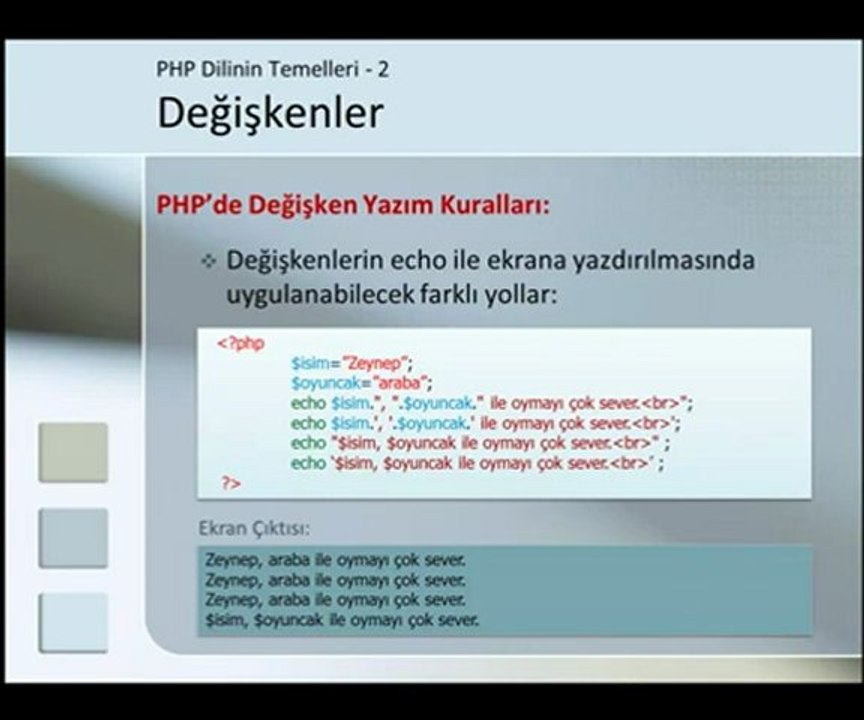 PHP Dersi 2.2. Değişkenler.wmv - YouTube