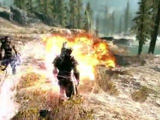 Skyrim: Fighting a dragon around 5 hours into the game