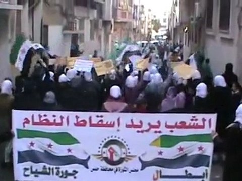 فري برس مظاهرة في جورة الشياح نسائية ردا على خطاب بشار 10 1 2012