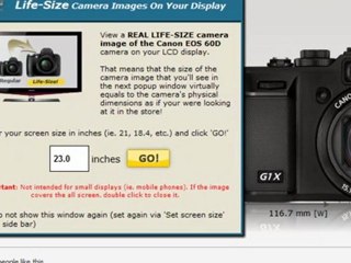 View digital cameras in life-size on your screen