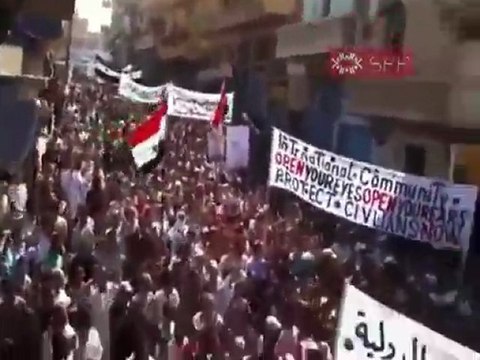 فري برس إدلب بنـش مظاهرة حاشدة في جمعة الحماية الدولية 9 9 2011