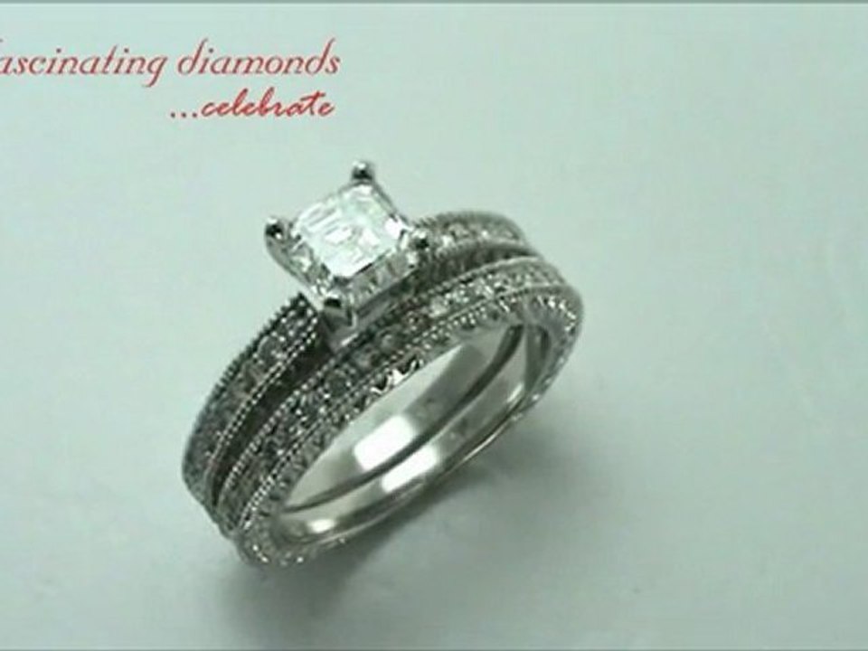 Vintage Style Bridal Wedding Ring Set With Milgrains And Engraved Band